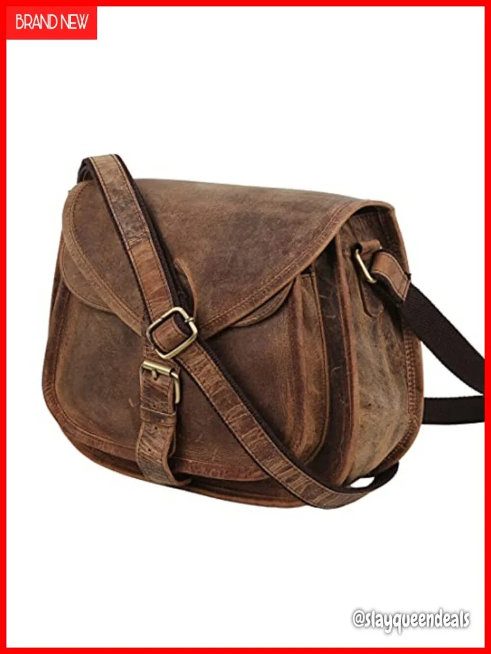 Full Grain Leather Crossbody Satchel Handbag w/ Multiple Pockets Shoulder Tote